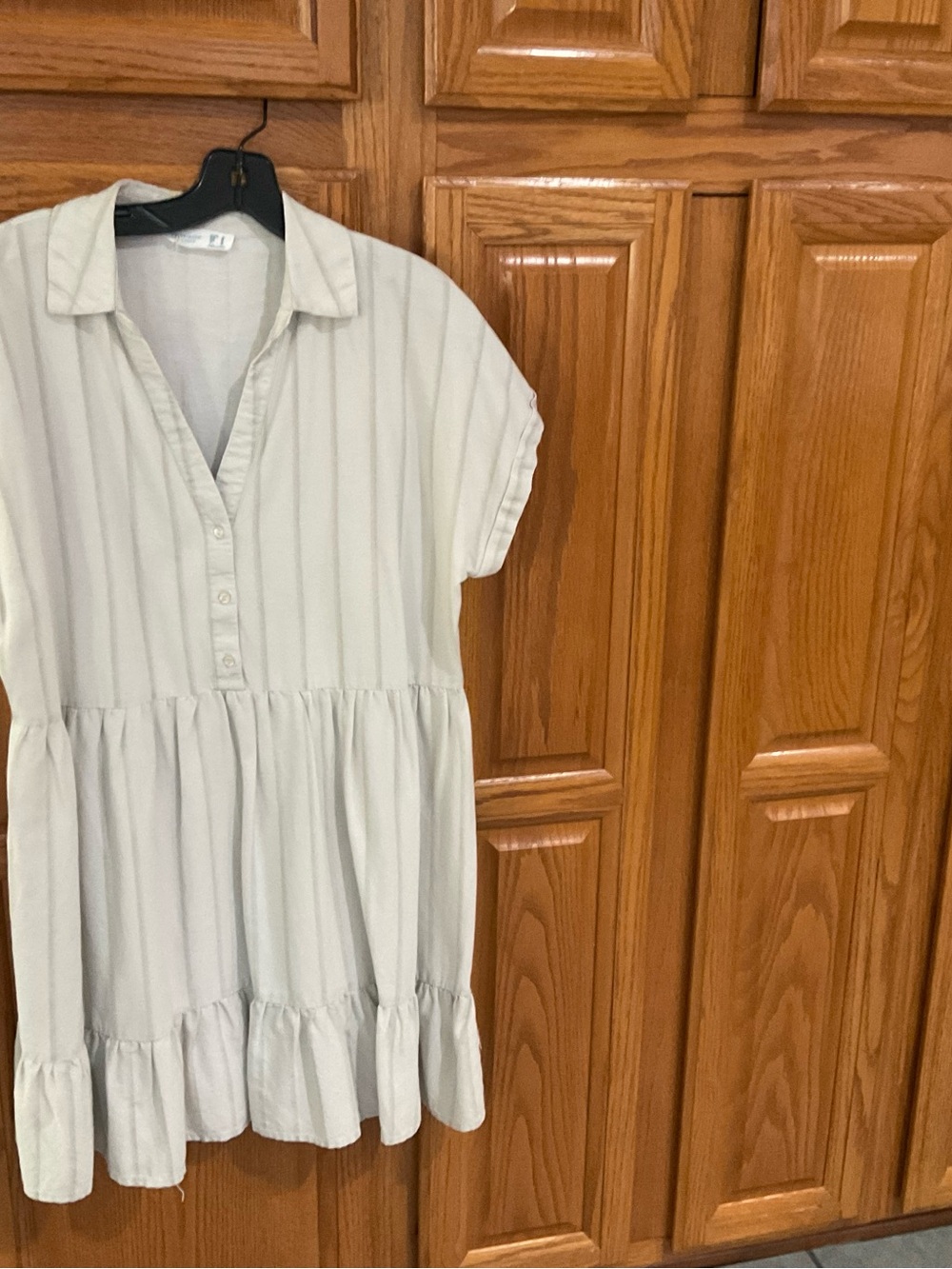 Light Ivory Button-Front Tiered Mini Dress
